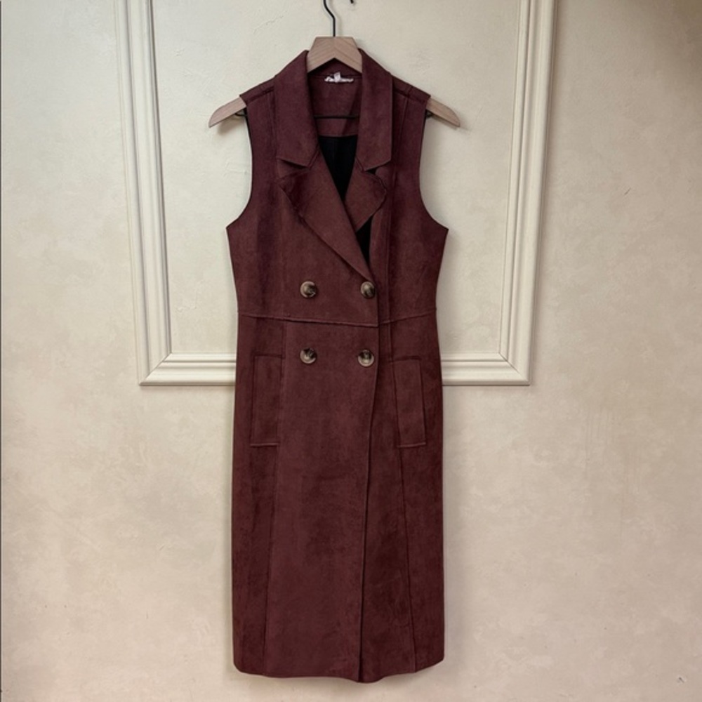 Mystree Faux Suede Long Double Breasted Vest